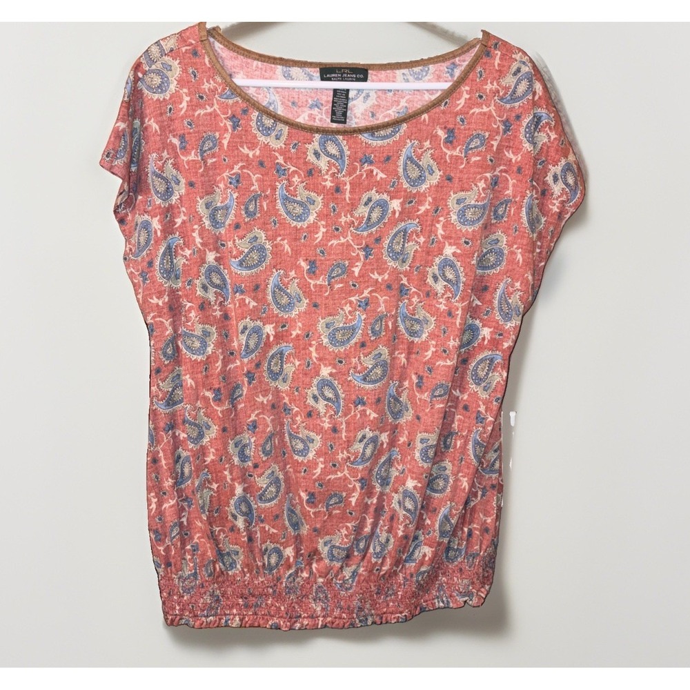 Ralph Lauren Jeans Co Women XL 100% Cotton Bohemian Paisley T Shirt Blouse